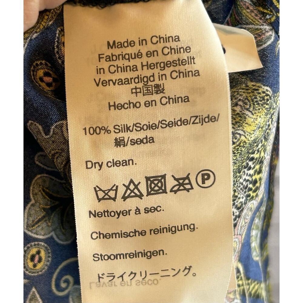 J.Crew Silk Blouse Womens 2 Blue Botanical Cheetah Print Button Front - Picture 6 of 8